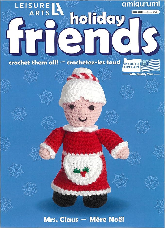 LEISURE ARTS Crochet Friend Kit, Mrs. Claus, 8", Complete Crochet Kit, Learn to Animal Starter Kit for All Ages, Includes Instructions, DIY Amigurumi Kits