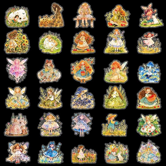 60Pcs Kawaii Girls Stickers for Journaling - Cute Sweet Cartoon Transparent Collage Scrapbooking Supplies Sticker Decal for Junk Journal Cards DIY Arts Crafts