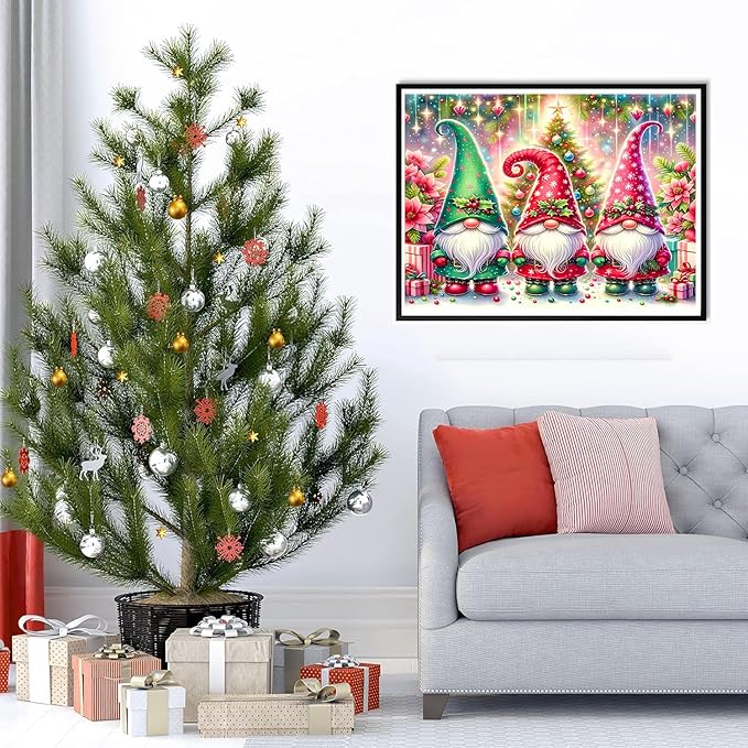 igoodom Diamond Art Kits for Adults, Christmas Diamond Painting Kit, Full Drill Round Christmas Gnome Diamond Art Kits, DIY Gem Art and Crafts for Home Wall Decor Gift 16x12inch
