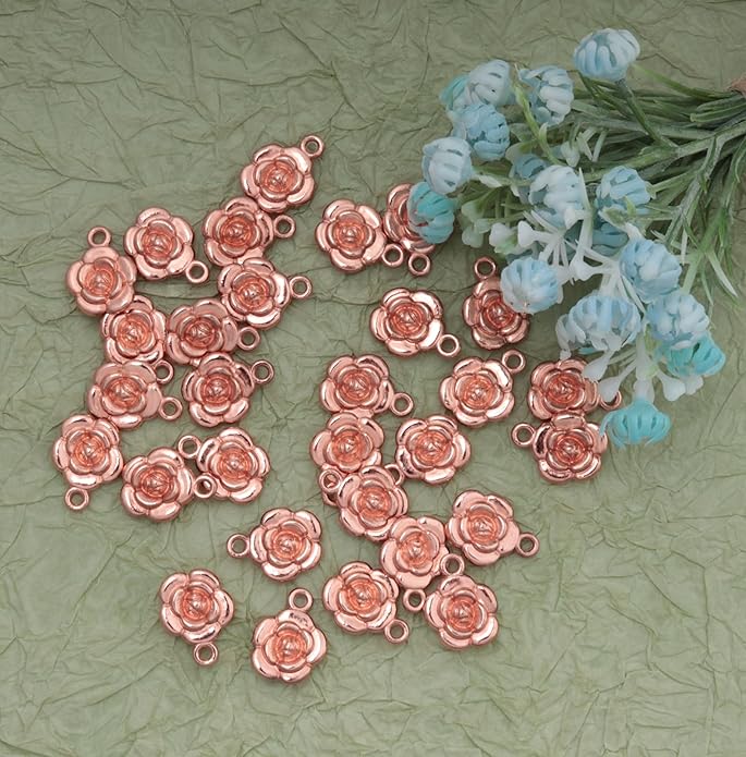 30 Pcs Rose Charms Vintage 1.6 X 1.2 X 0.4 CM Chic Flower Pendants for DIY Jewelry Making Kits Necklace Bracelets Earring Keychain Accessories