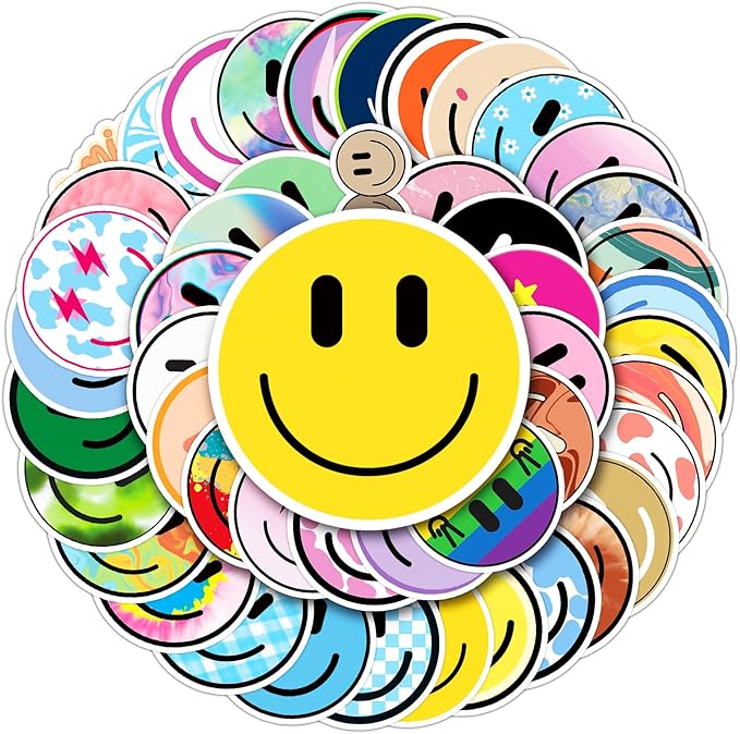wercokt 50pcs smiling stickers, cute water bottle stickers for kids, for teaching rewards, notebooks, stationery, luggage, cartoon pvc happy stickers