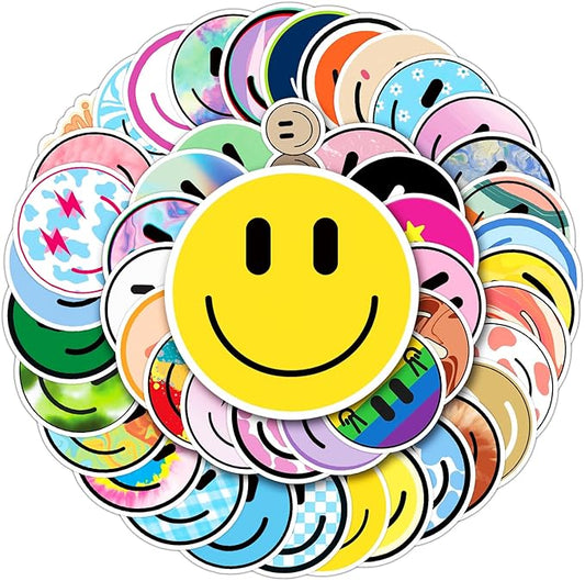 wercokt 50pcs smiling stickers, cute water bottle stickers for kids, for teaching rewards, notebooks, stationery, luggage, cartoon pvc happy stickers