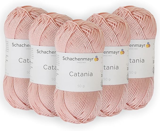 5 Skein/Pack Schachenmayr (SMC) Catania Originals Yarn, Each Ball 1.76 Oz (50gr) / 136 Yards (125 m), 100% Mercerized Cotton for Knitting and Crochet Yarn, Sport Weight, 433 - Rose Gold