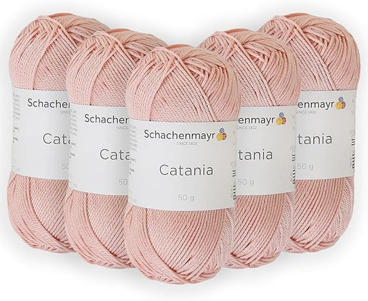 5 Skein/Pack Schachenmayr (SMC) Catania Originals Yarn, Each Ball 1.76 Oz (50gr) / 136 Yards (125 m), 100% Mercerized Cotton for Knitting and Crochet Yarn, Sport Weight, 433 - Rose Gold