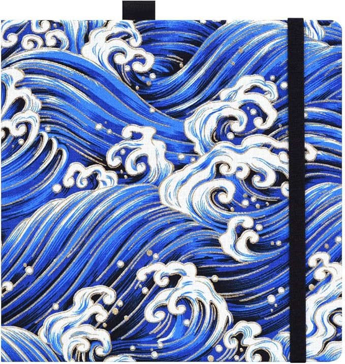 Square 8.2x 8.2 inches 165gsm Colored Pencil Paint Journal Hardbound 128pgs（64 Sheets Front Back Cold Pressed）Travel for Colored Pencil Sketch Doodles Handmade Cloth Cover Notebook Blue Sea A6