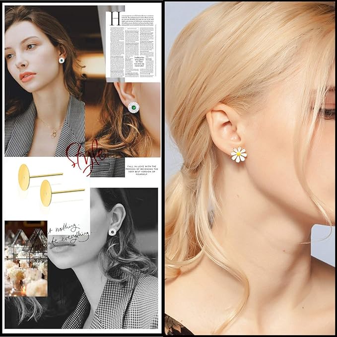 huucky 450pcs gold earring posts and backs,hypoallergenic earring studs for jewelry making,stainless steel flat pad with butterfly and rubber bullet earring backs (4mm, 6mm)