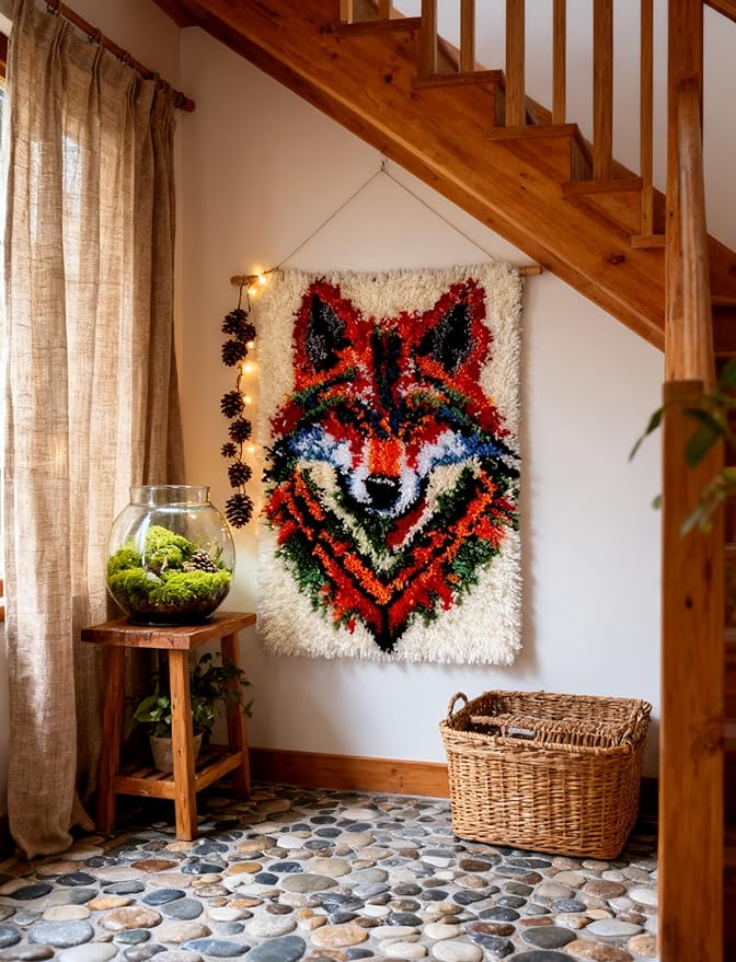 KitsMaster Latch Hook Kits for Adults, Crafts for Adults Women New Hobbies DIY Printed Canvas Rug for Home Decor Festival Gift 23.6''x15.8'' Wolf