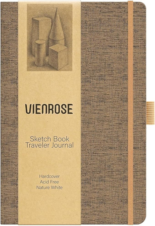 Vienrose 8.7"x5.7" Sketch Books, Linen Cover Hardbound Sketching Book with Acid-Free Paper, Drawing Pad for Kids, Beginners & Professionals, Art Supplies for Adults & Students(Brown, 60 Sheets)