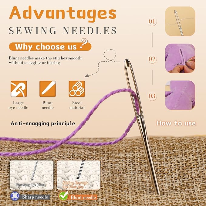 TLKKUE 12 Pcs/3 Sizes Large-Eye Blunt Needles, Steel Yarn Needle with Needle Threader, Tapestry Needle for Sewing Crochet Knitting Embroidery (Silver 2.08in/2.36in/2.76in)