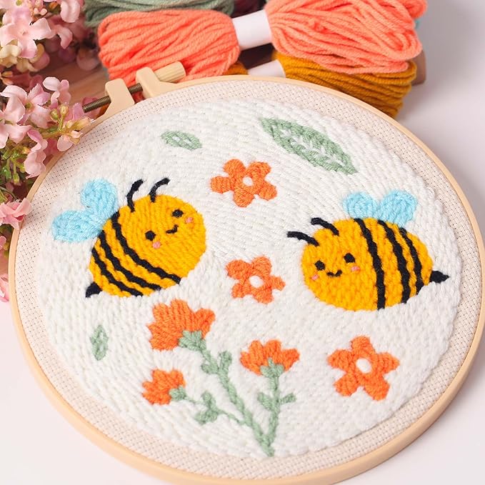 harimau 3pcs beginner embroidery kit,eye pattern,cross stitch kits, including stamped embroidery cloth with 3 embroidery hoops, multicolor color threads for embroidery kit (green)
