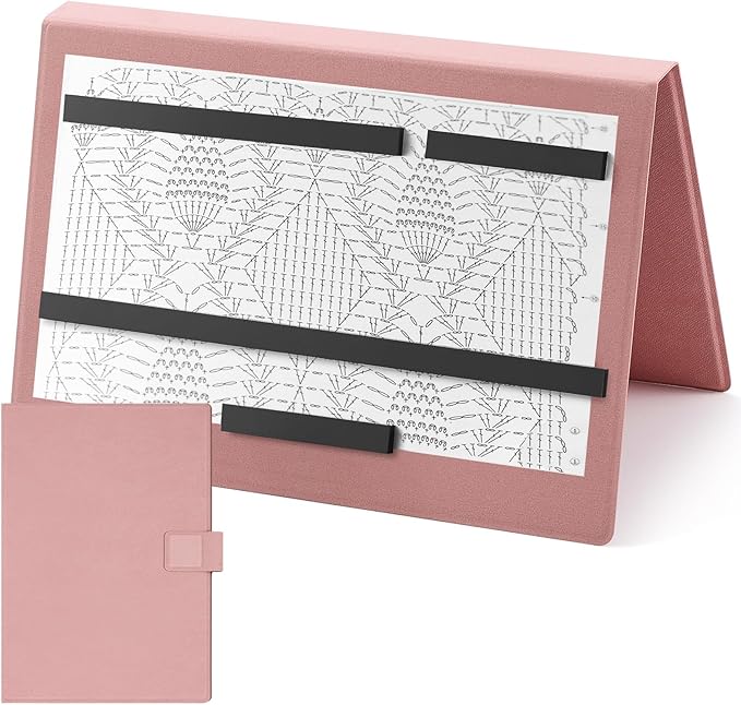 Flutesan 1 Pcs Pink Knitting Pattern Holder, Fold up Cross Stitch Knitting Chart Keeper with 4 Pcs Replacement Magnets, Cross Stitch Accessories Supplies, Unfolded Size 13.2 x 9 Inch