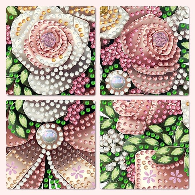 MXJSUA Bouquet of Roses Flowers Diamond Art Hanging Kits for Adults Beginners, DIY Acrylic Special Shaped Crystal Diamond Gem Drills Pendant Art Painting Ornament for Home Wall Decor Gift 8x8 inch