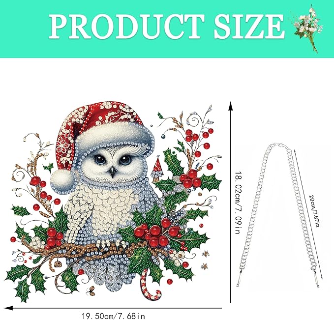 Auremi Christmas Diamond Art Painting Pendant Kits with Chain,5D Owl Diamond Art Hanging Kit DIY Diamond Crystal Window Door Hanging Pendant Kit for Adults Gift Wall Decor