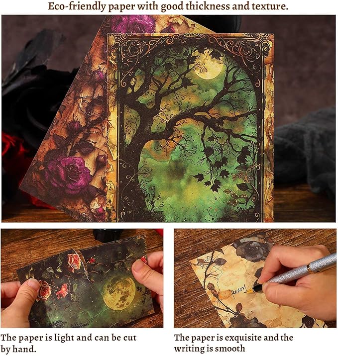 120 Sheets Gothic Scrapbooking Paper for Scrapbook Kit, Vintage Ephemera for Junk Journals, Magic Decoupage Paper for Journaling Supplies , Dark Academia Wall Decor Room for Home Decorations