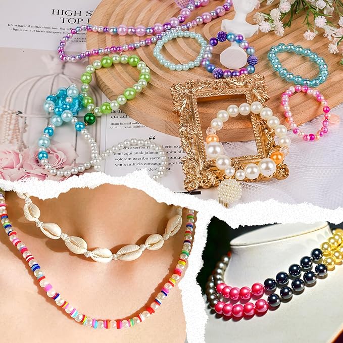 XSEINO About 1200+ PCS 6mm Imitation Pearl Style Glass Beads Bracelet Making Kit, 24 Assorted Colors Imitation Pearl Series Crystal Beads for Jewelry Making and DIY Crafts, Friendship Bracelets