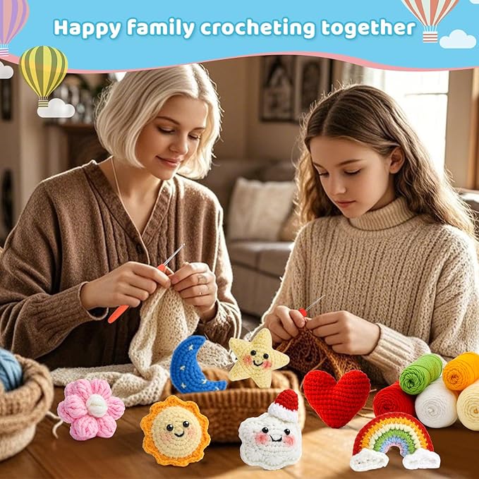 UzecPk 7Pcs Crochet Kit for Beginners, Crochet Kit for Adults Learn to Crochet Kits with Crochets Stuffing, Step-by-Step Instruction, and Video Tutorials