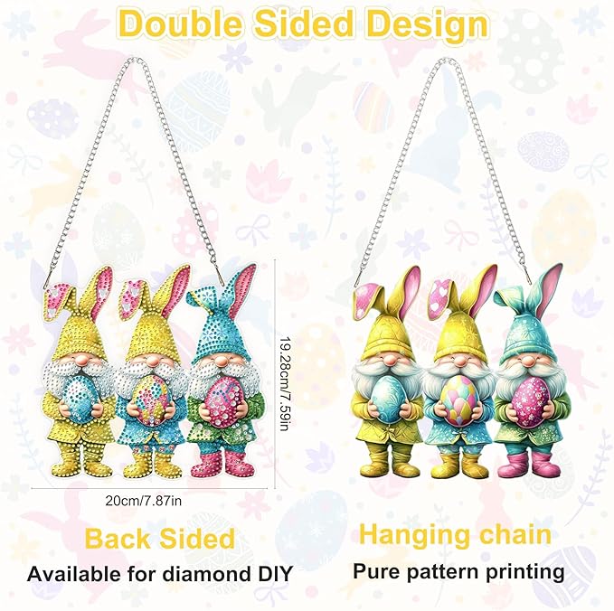 Easter Gnome Diamond Art Hanging Ornaments Kits for Adults, Diamond Painting Pendant Kits, DIY Acrylic 5D Special Shaped Crystal Gem Art Painting Ornament for Home Wall Easter Decor Gift 8x8 Inch