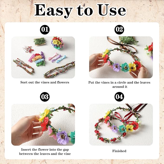 DIY Flower Crowns Making Kit, 195 Pcs Make Your Own Fairy Floral Headband Making Kit, Handmade Creativity Flower Hair Accessories Craft Set for Women Birthday Party Arts Creative Gifts Decor