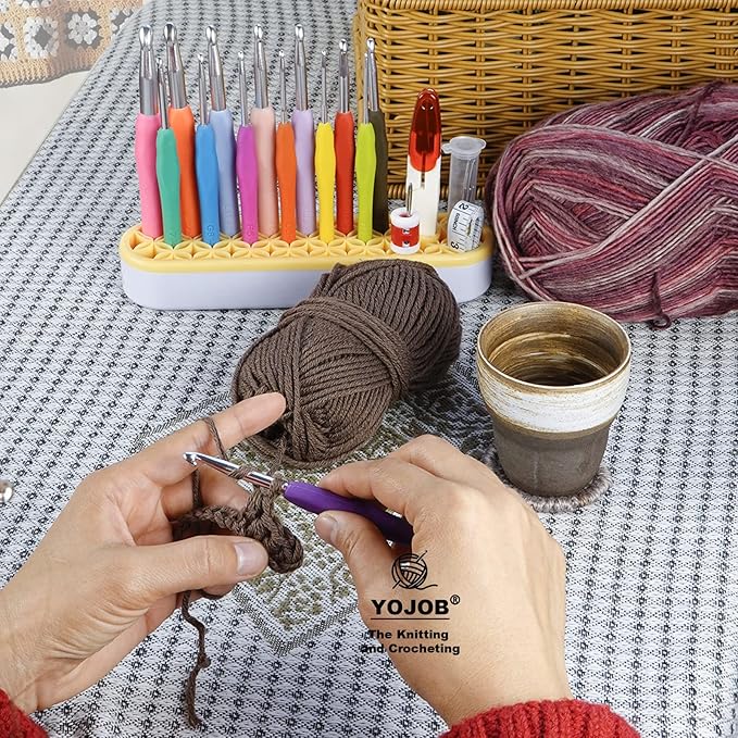 YOJOB Desktop Crochet Hook Case, Silicone Crochet Hooks Organizer, Pen Holder for Desk