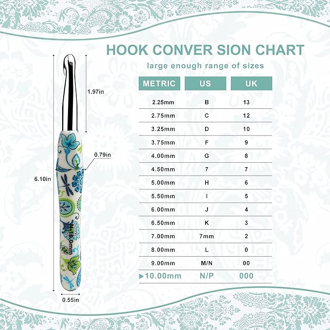 10mm Looen Crochet Hook, Ergonomic Handle for Arthritic Hands, Soft Rubber Grip Extra Long  Knitting Needles for Crochet Beginners, Knitting Enthusiasts (10mm)