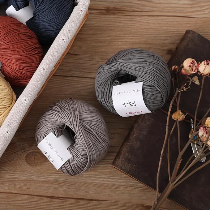 Fine Weight Knitted and Crocheted Cotton Yarn, 100% Long Staple Cotton Yarn, Baby Sports, 2 Packages of 100g/3.52oz (Per Skein 50g/162yards)-Phantom Grey