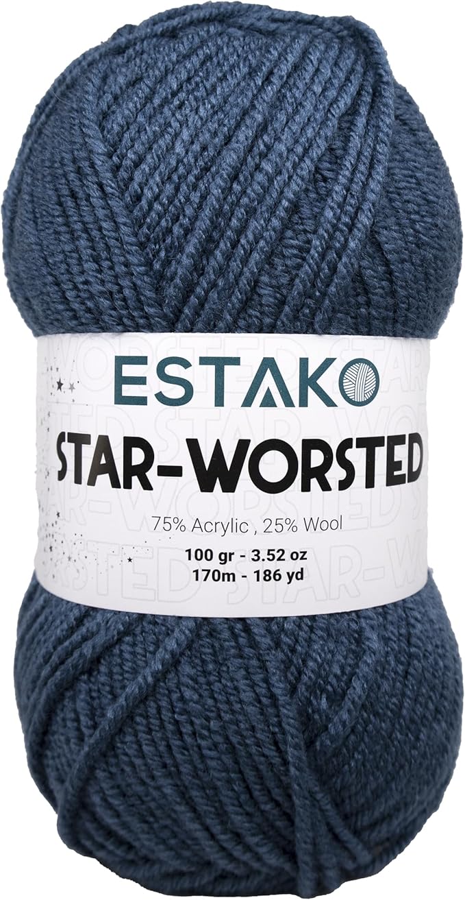 Estako Star-Worsted Yarn - 75% Acrylic 25% Wool - Soft Medium Weight #4-100g (3.52oz) - 170m (186yds) - Crochet & Knitting Yarn (45096 - Oil Blue)