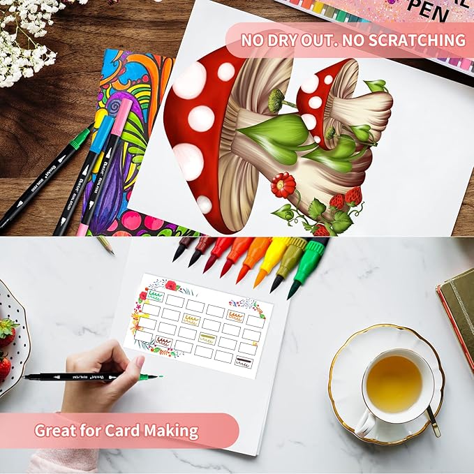Aen Art Dual Brush Markers for Adult Coloring Books, 24 Colored Fine Point Marker Pen for Note taking Planner Hand Lettering Calligraphy Drawing Journaling