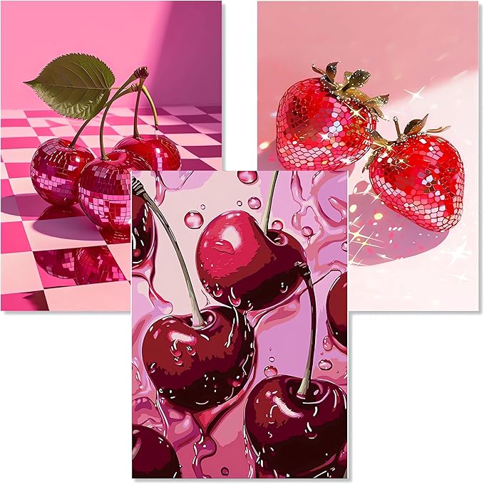 EIBEILI Diamond Art Kits for Adults, 3-Pack Fruit Diamond Painting Kits for Beginner Round 5D Full Drill Diamond Dots Crafts for Home Wall Decor Gifts 12x16 Inch