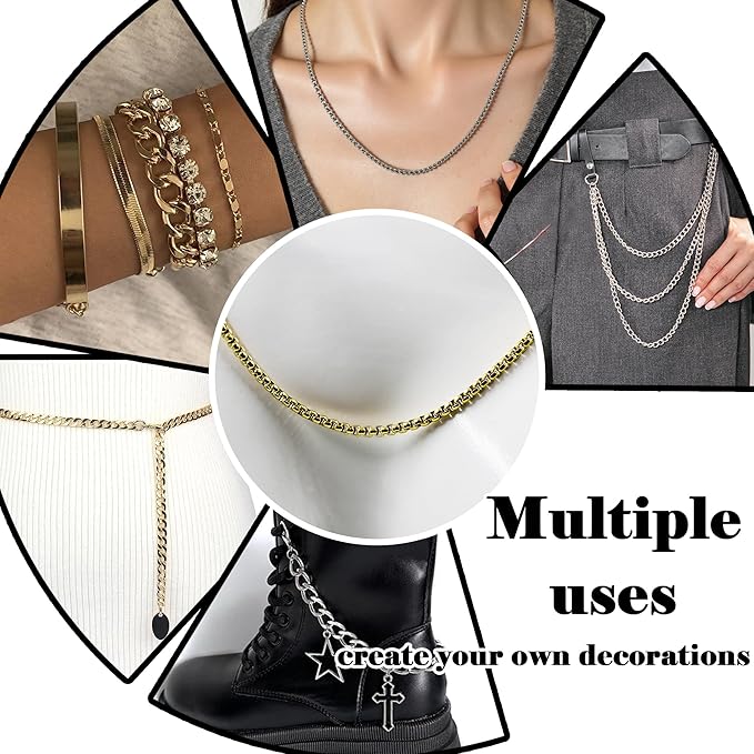 Gold 2.5mm Rolo Box Chain Necklace for Jewelry Making - 10ft Stainless Steel Bracelet Chain for Men Women