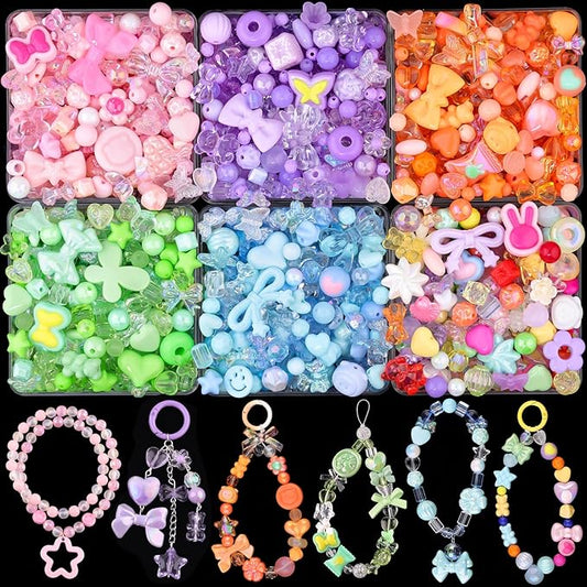 400-450PCS TINKRSTUFF Assorted Acrylic Beads, Mixed Cute Beads for Bracelet Making, Aesthetic Bow Flower Star Butterfly GummyBear Kawaii Charms for Jewelry Necklace Making DIY Keychain Phone Charm