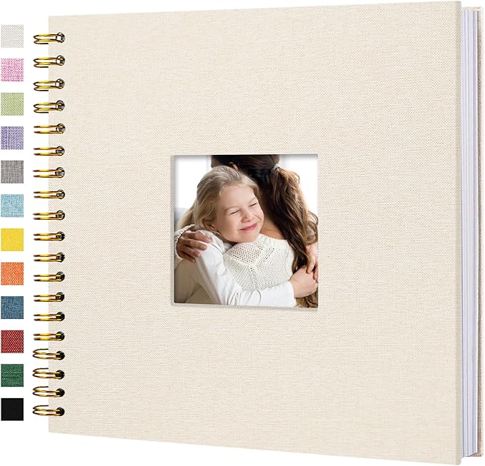 Scrapbook Photo Album Linen Cover, 10 x 10 Inch Hardcover Kraft White Pages Memory Book, for Travel Wedding Guest Book Christmas Baby Shower (40 Sheets/ 80 Pages,Beige)