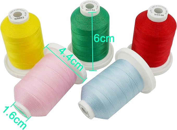 New brothread - 18 Options - Multi-Purpose 100% Mercerized Cotton Threads 50S/3 600M(660Y) Each Spool for Quilting, Serger, Sewing and Embroidery - 24 Basic Colors