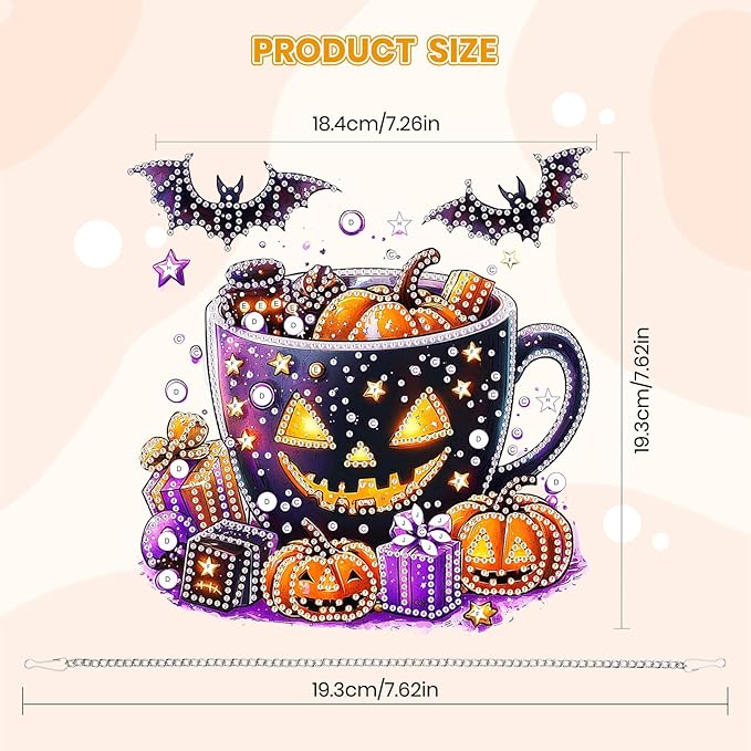 MOGTAA Halloween Diamond Art Hanging Pendant Kits, Pumpkin Diamond Art Kits for Adults, 5D Special Shape Diamond Painting Animal Gem Art for Home Garden Wall Decor