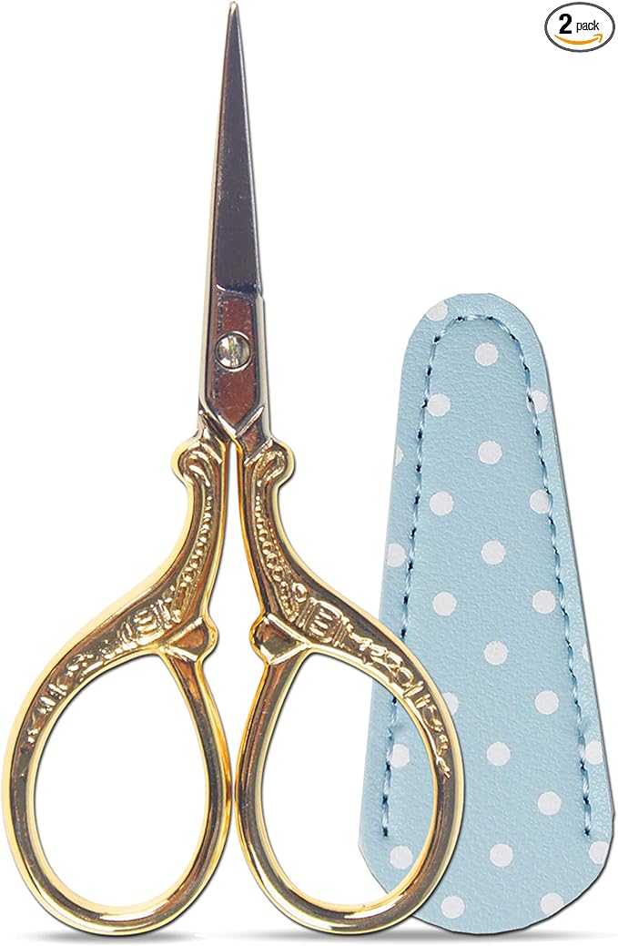 Embroidery Scissors with Leather Scissor Cover Small 3.6 inch Sewing Craft Sharp Scissors for Fabric Cutting Paper Crafting Office Scissor Sewing Handicrafts Tool