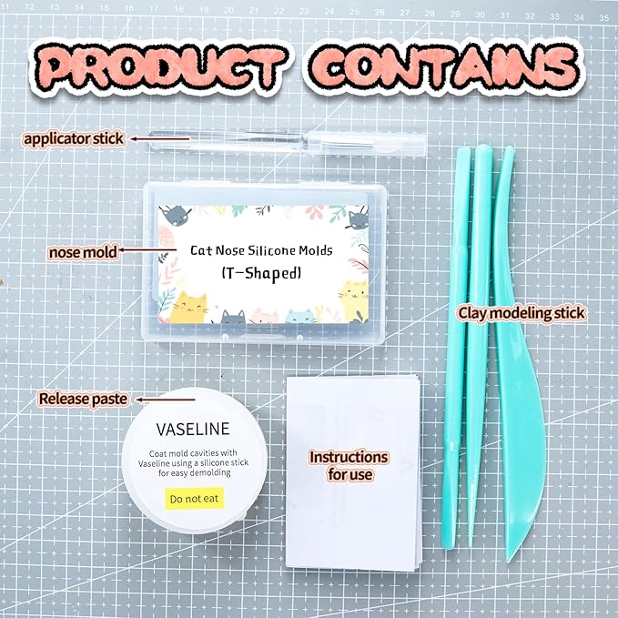 Nuvretk 8 Cute Silicone Molds for Needle Felting - Cat Nose Shapes for Stuffed Animals, DIY Crafts, and Accessories (T-Shaped)