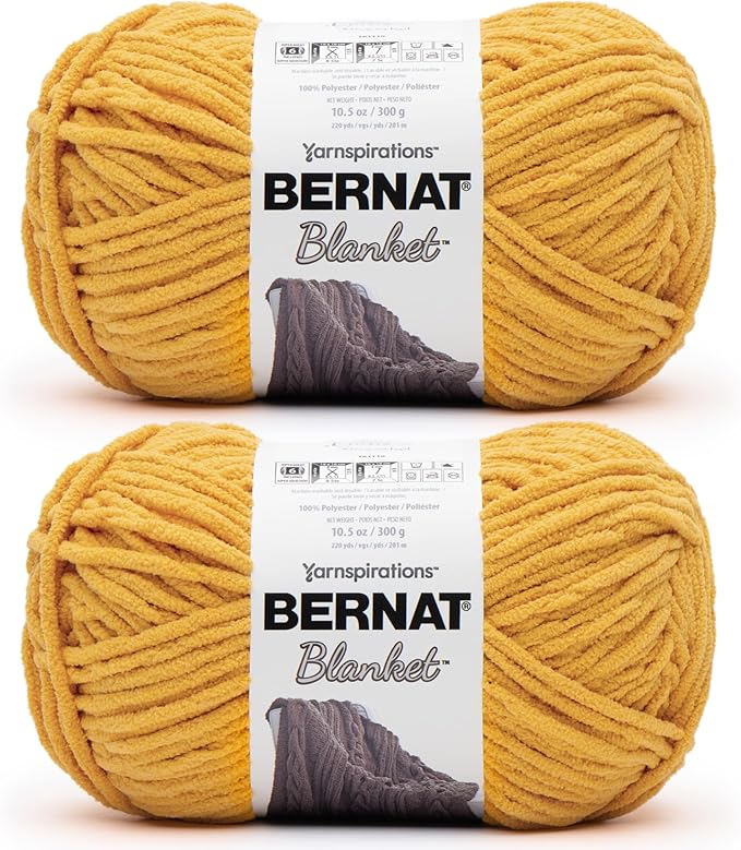 Bernat Blanket Super Bulky Acrylic Yarn - 2 Pack of 300g/10.5oz #6 Chunky Chenille Heavy Weight Yarn for Knitting and Crocheting, Amigurumi, Thick Blankets (Sunsoaked, 220 Yards 2-Pack)
