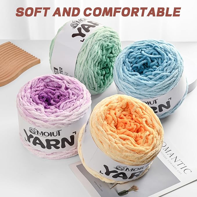 Blanket Perfect Ombre Cake Yarn - Baby Yarn for Crocheting Soft - 3 Pack of 10.6oz/300g - #6 Super Bulky - 197 Yards for Knitting, Crafts & Amigurumi, Chunky Chenille Yarn(3 Moss Green)