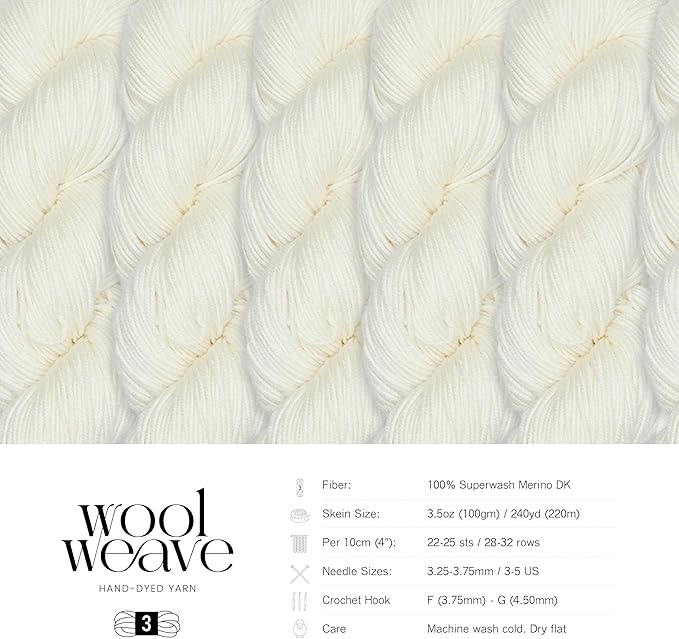 Superwash Merino Wool Yarn for Knitting & Crocheting - Hand Dyed, 100gr, 240 Yards, Dk Weight - Luxurious, Soft & Durable Off White Yarn