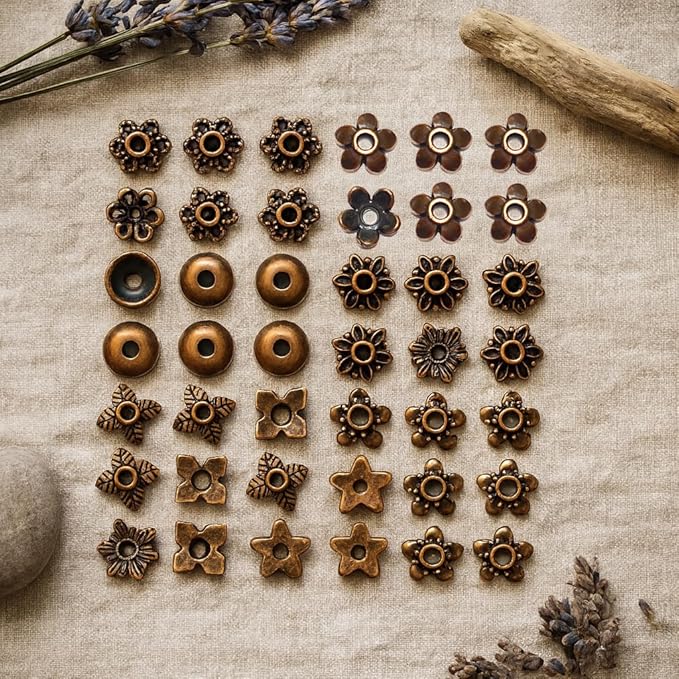 Sparkling Charms Antique Spacer Bead Caps – Mixed Bali & Tibetan Style Metal End Caps for Jewelry Making, Fits 8–14mm Beads, Copper Finish for Bracelets Necklaces Earrings DIY Crafts (Copper, 600pcs)