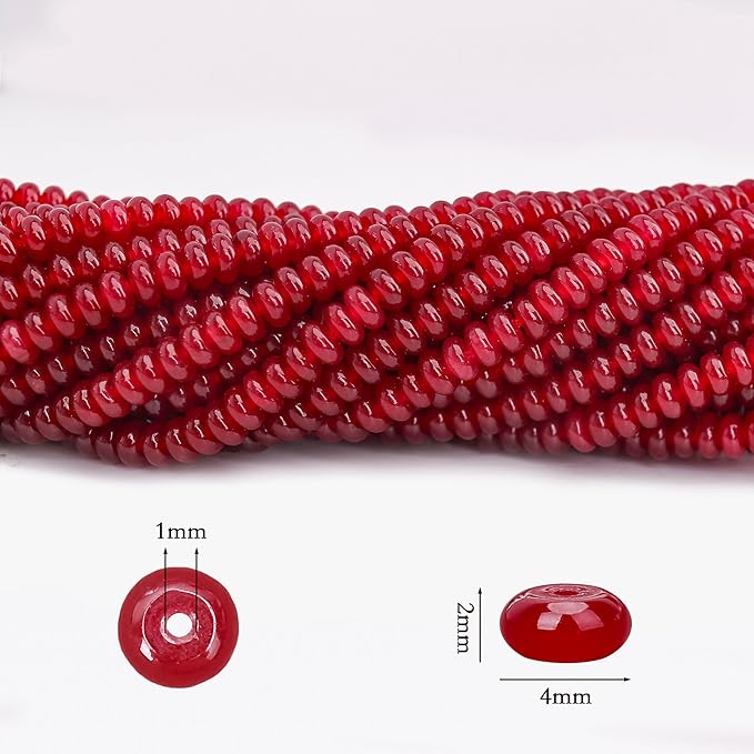 2 Strands (300PCs) Garnet Jade Rondelle Beads, 2 * 4mm Gemstone Loose Spacer Abacus Disk Beads for DIY Bracelet Necklace Earrings Jewelry Making, Craft Supplies Beading Kit