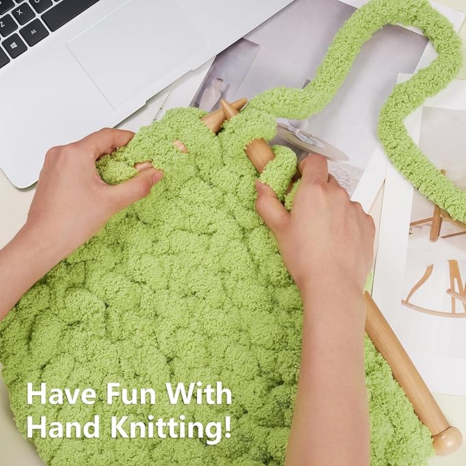 Chunky Yarn for Hand Knitting - #10 Chunky Chenille Yarn, Jumbo Big Thick Chunky Yarns for Crocheting, Super Bulky Chunky Knit Blanket Yarns, 8 Skein (25 yds 8 oz Each Skein), Lemon Lime
