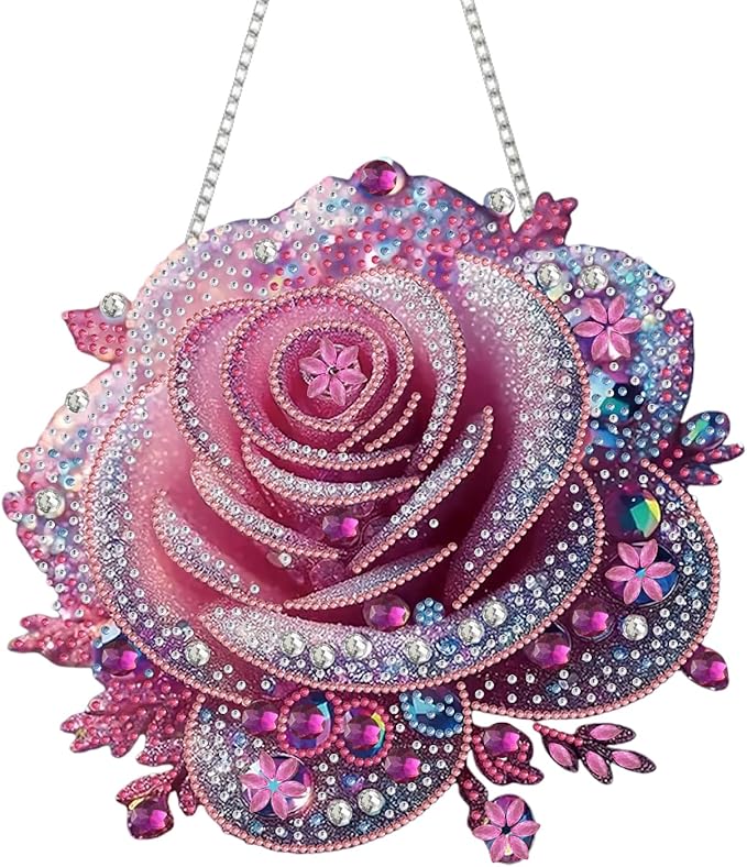 STGLCR Hanging Rose Diamond Art Kits for Adults - Flower Acrylic Board Double Sided Pattern Diamond Painting Suncatcher Pendant Floral, Crystal Art for Home Wall or Window Decoration Handmade Gift