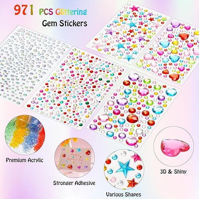 Easter Gem Stickers Rhinestones for Crafts Scrapbook Supplies, Sparkling Cute Star Heart Round Small Stickers, Glitter Jewels Bedazzling Sticker Makeup, Diamond Art Kit DIY Decoration