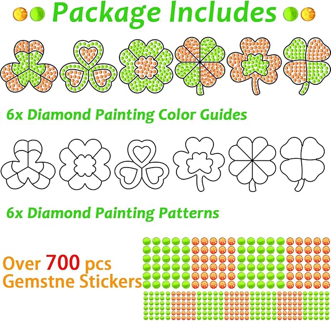 Qyeahkj 6 Pcs St Patrick's Day Arts Crafts DIY Shamrock Shape Gem Diamond Suncatcher Crafts for Kids Saint Patrick Diamond Painting Gifts Exchange for Kids Aged 4 6 8 10 12 for Home School Party Decor