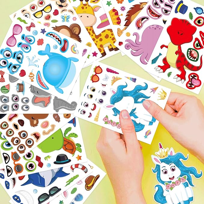 48 sheets make a face stickers for kids, make your own animal mix and match sticker sheets with safaris, sea and fantasy animals party favors supplies