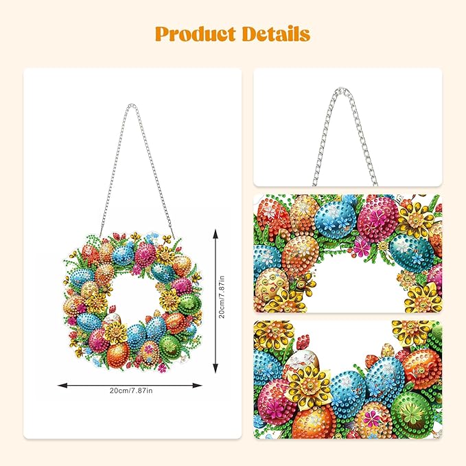 RICUVED Easter Diamond Art Hanging Kit for Adult, Eggs Special Shaped Diamond Painting Pendant Board Kit, 5D Art Suncatchers Double Sided Hanging Acrylic Window Ornament for Home Garden Decor