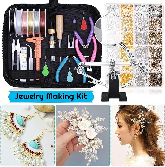 shynek Jewelry Making Supplies, 1597pcs Jewelry Kit with Jewelry Pliers Tools Jewelry Wire and Jewelry Accessories for Earrings, Necklaces, Bracelets Jewelry Making and Repair