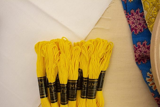 Pack of 12 Premium Embroidery Thread | 100% Egyptian Cotton Premium Skeins | Cross Stitch Embroidery Floss | Oeko TEX Certified Stranded Cotton | (Canary Yellow 298)