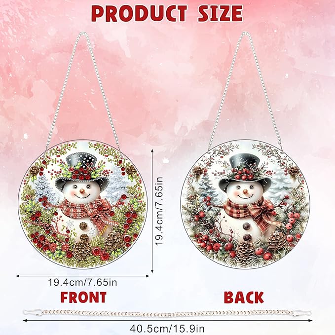 DOMROM Snowman Diamond Art Hanging Kits for Adults Beginners, Christmas Special Shaped Crystal Diamond Painting Snowman Pendant, DIY Diamond Art Suncatchers for Home Garden Wall Decor Gift