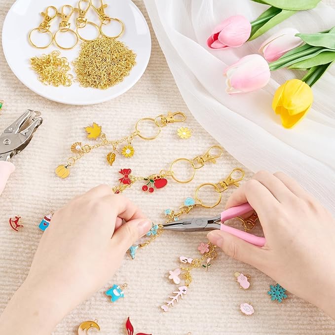 PYURTHITY 254 Pcs Colorful Charms Lip Gloss Keychain Making Kit Include Pink Blue Red Orange Enamel Charms Keychain Clips Extender Chains Jump Ring Plier DIY Jewelry Crafts Gifts for Women Adults